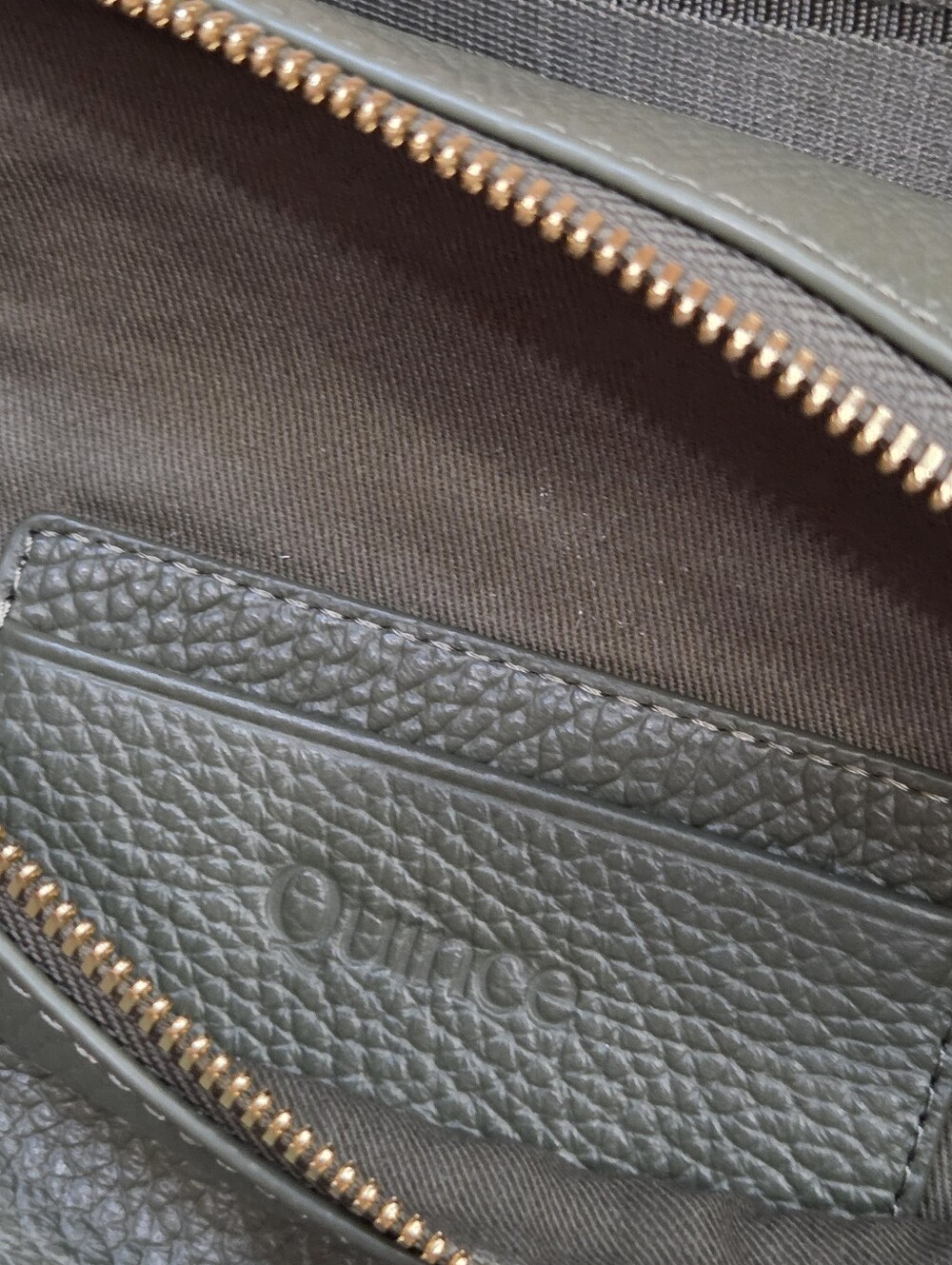 Quince Unisex Italian Pebbled Leather Sling Bag Olive Minimalist Quiet Luxury - Picture 6 of 11